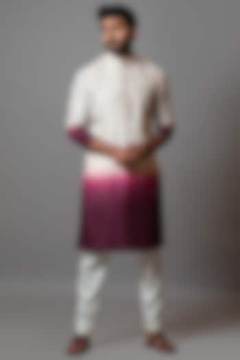 Ivory & Wine Bamberg Silk Kurta Set by Smriti by Anju Agarwal Men