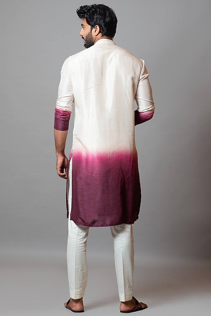 Ivory & Wine Bamberg Silk Kurta Set by Smriti by Anju Agarwal Men at Pernia's Pop Up Shop