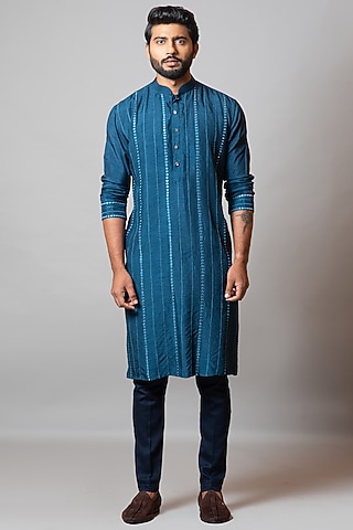 Teal Embellished Kurta Set by Smriti by Anju Agarwal Men