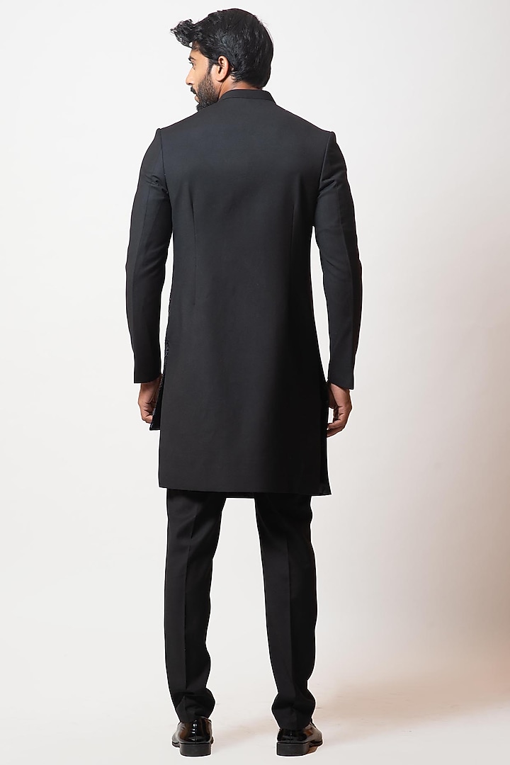 Black Digital Printed Kurta Set by Smriti by Anju Agarwal Men at Pernia's Pop Up Shop