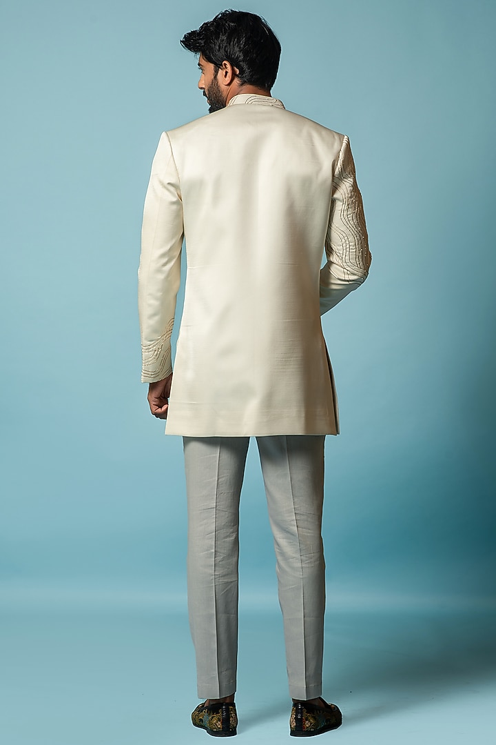 Ivory Embroidered Bandhgala Set by Smriti by Anju Agarwal Men at Pernia's Pop Up Shop