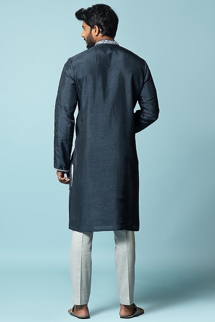 Teal Blue Embroidered Kurta Set by Smriti by Anju Agarwal Men at Pernia's Pop Up Shop