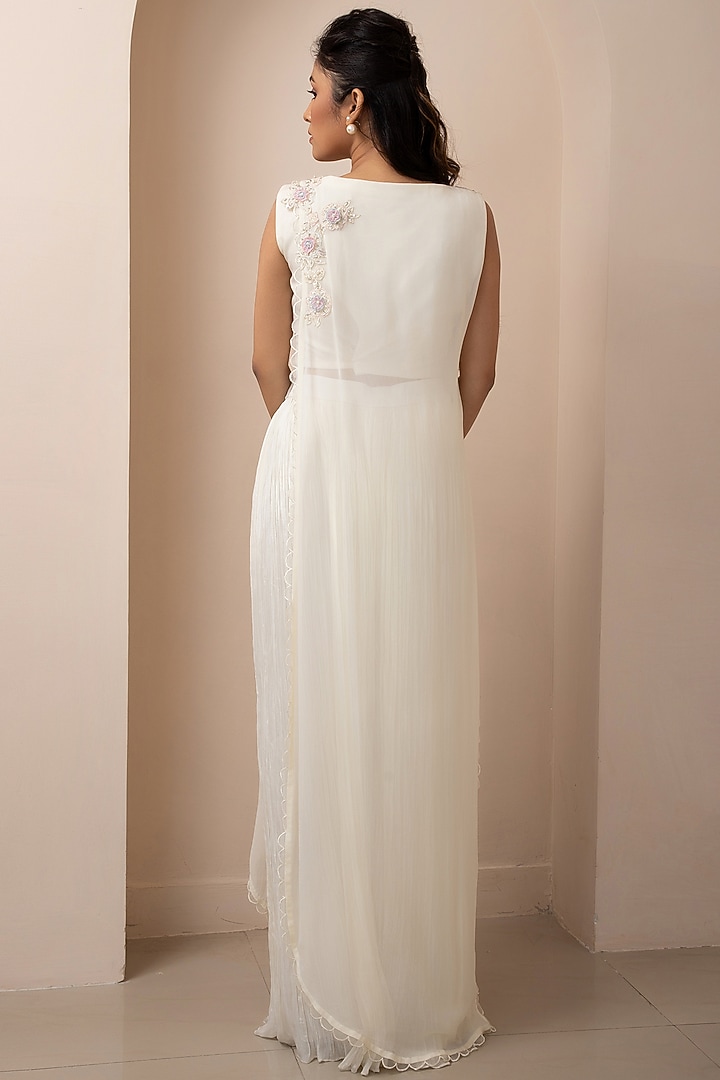 Off-White Georgette Hand & Machine Embroidered Tunic Set by Smriti by Anju Agarwal at Pernia's Pop Up Shop