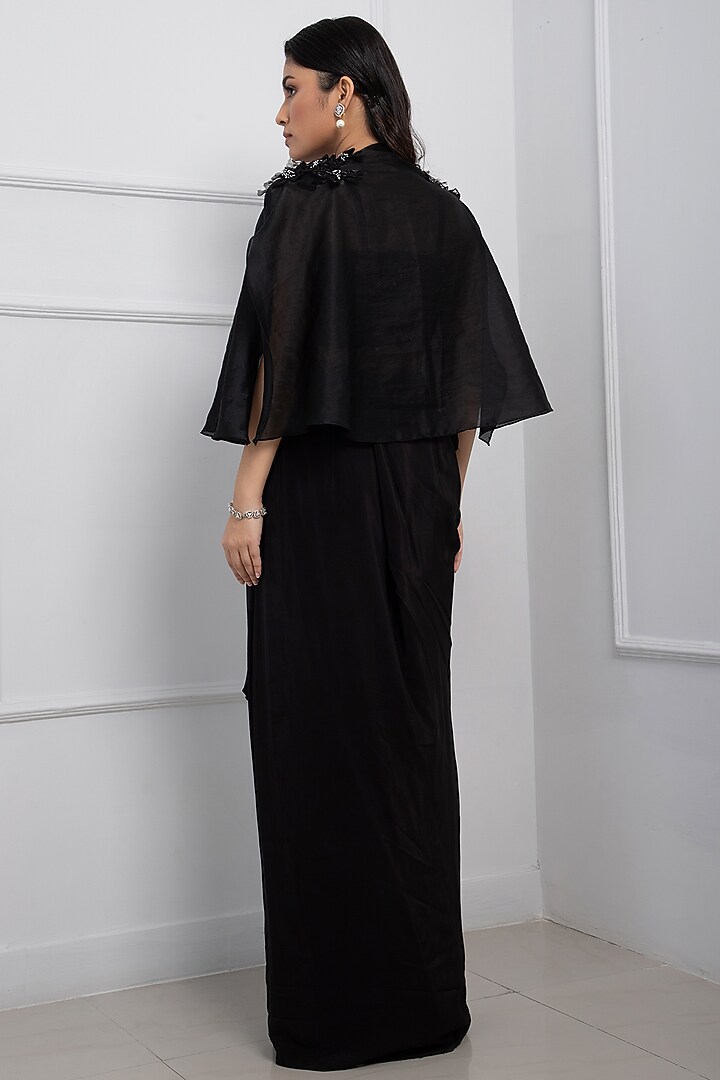 Black Crepe & Taffeta Draped Skirt Set by Smriti by Anju Agarwal at Pernia's Pop Up Shop