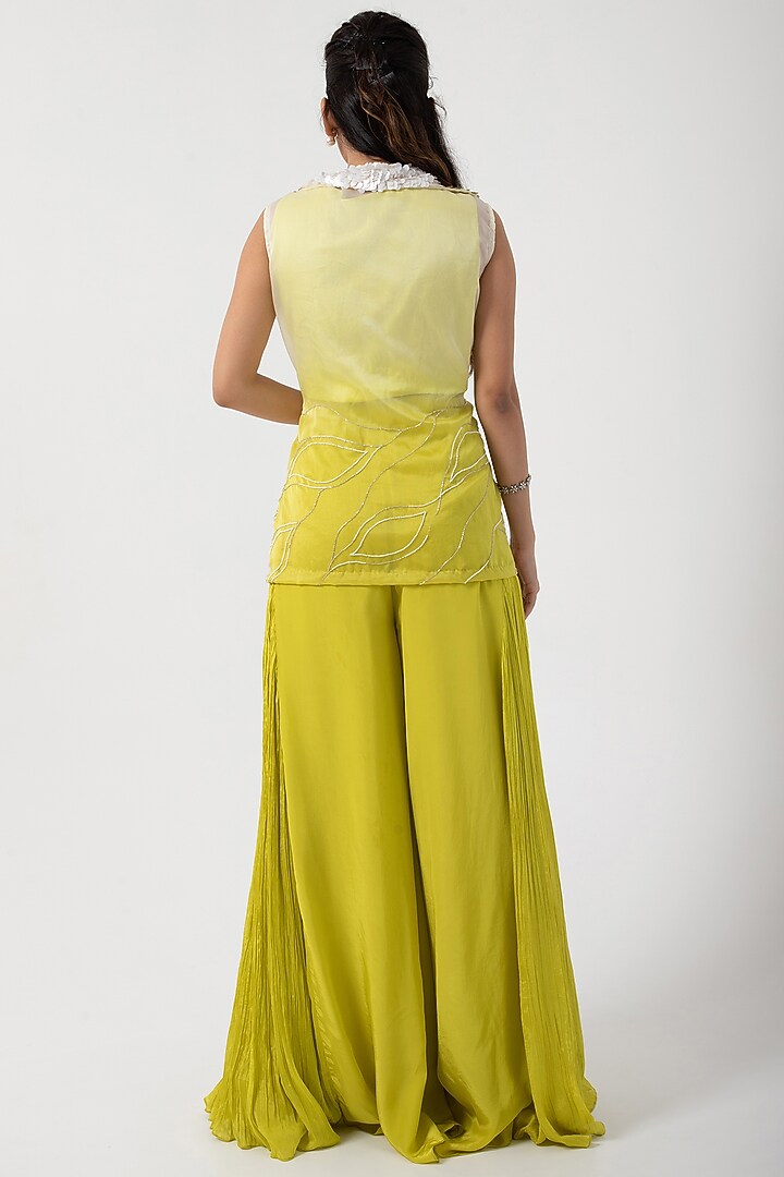 Green Chinon & Taffeta Pant Set by Smriti by Anju Agarwal at Pernia's Pop Up Shop