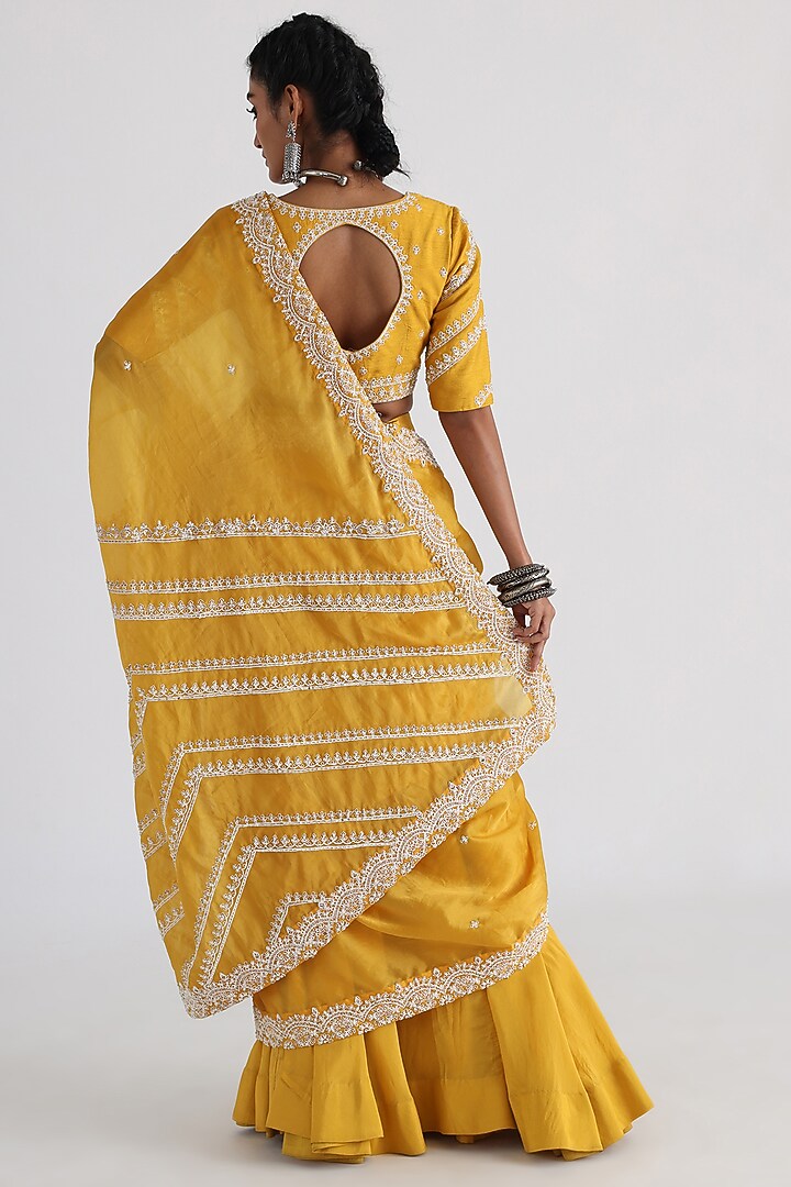 Yellow Tissue Taffeta Embroidered Wedding Lehenga Set by Smriti by Anju Agarwal at Pernia's Pop Up Shop