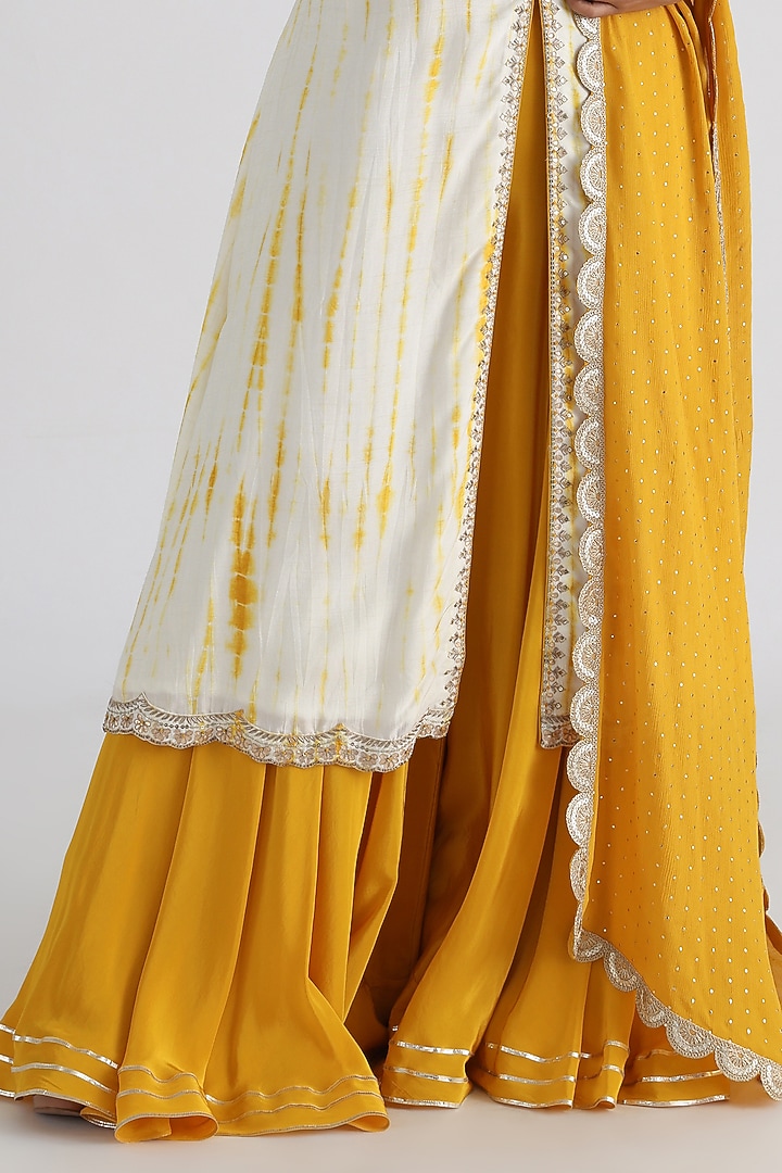 Yellow Crepe Flared Wedding Sharara Set by Smriti by Anju Agarwal at Pernia's Pop Up Shop
