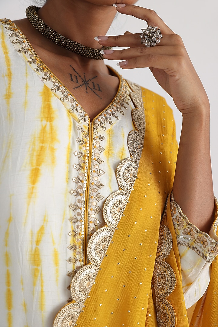 Yellow Crepe Flared Wedding Sharara Set by Smriti by Anju Agarwal at Pernia's Pop Up Shop