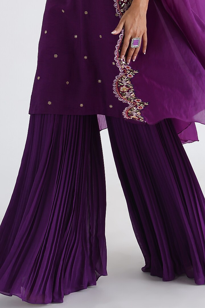 Purple Satin Organza Embroidered Cape Set by Smriti by Anju Agarwal at Pernia's Pop Up Shop