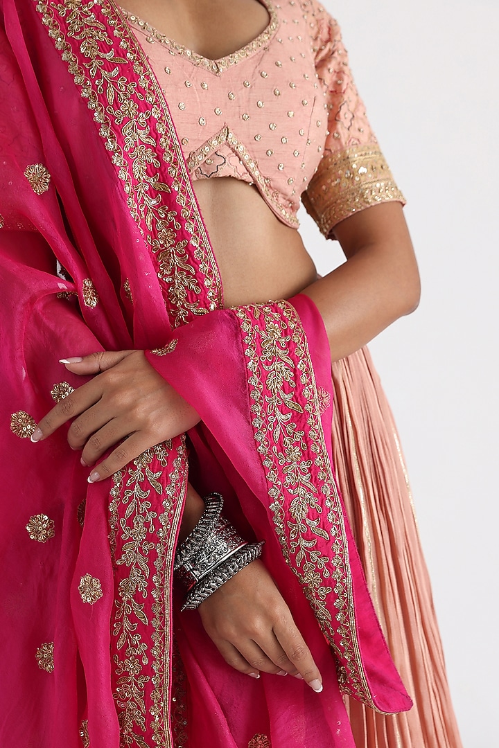Pink Bam Silk Wedding Lehenga Set by Smriti by Anju Agarwal at Pernia's Pop Up Shop