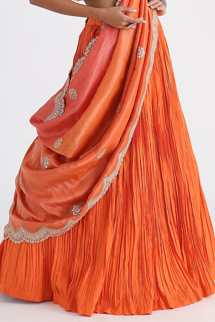 Orange Organza & Net Micro Pleated Wedding Lehenga Set by Smriti by Anju Agarwal at Pernia's Pop Up Shop