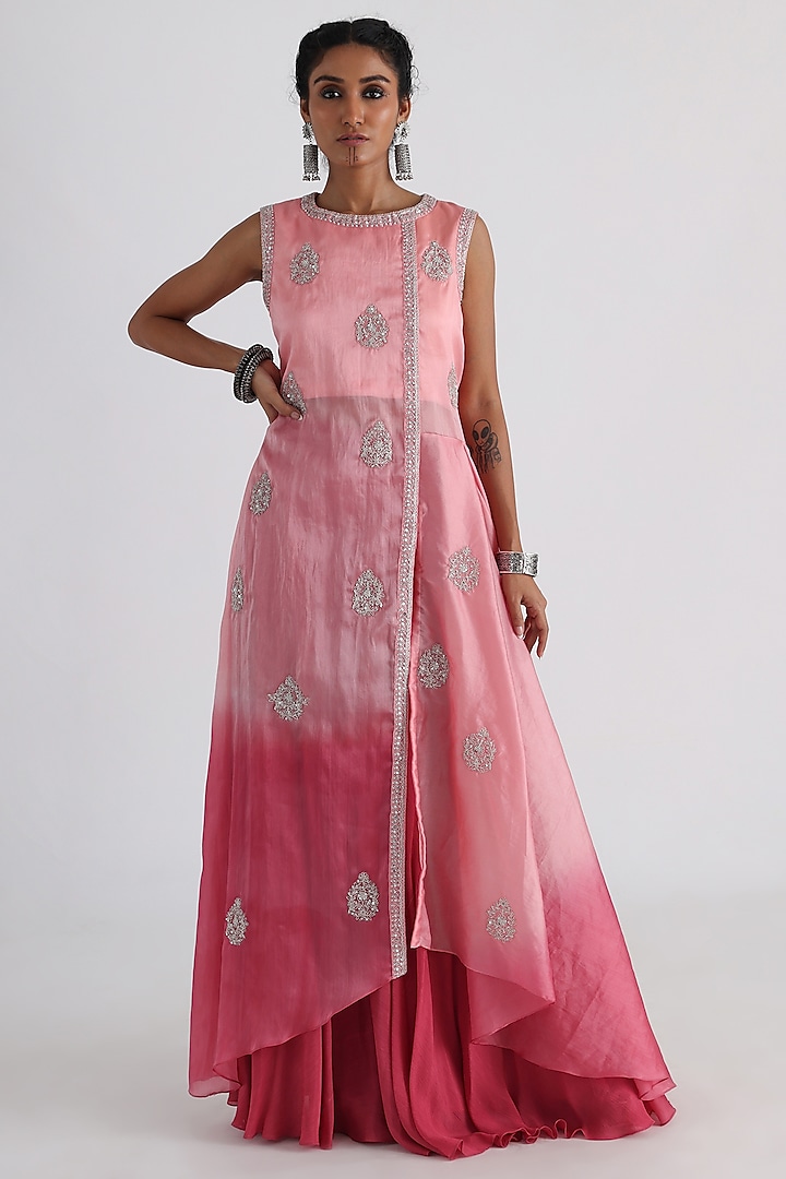 Pink Chinon & Taffeta Sharara Set by Smriti by Anju Agarwal at Pernia's Pop Up Shop