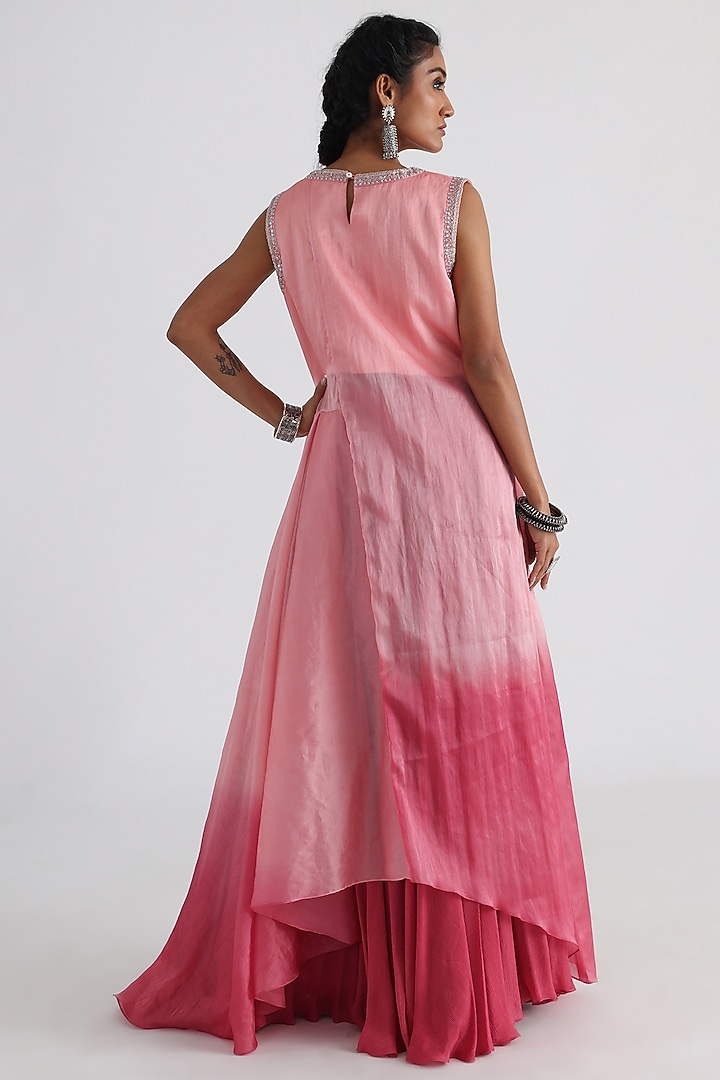 Pink Chinon & Taffeta Wedding Sharara Set by Smriti by Anju Agarwal at Pernia's Pop Up Shop