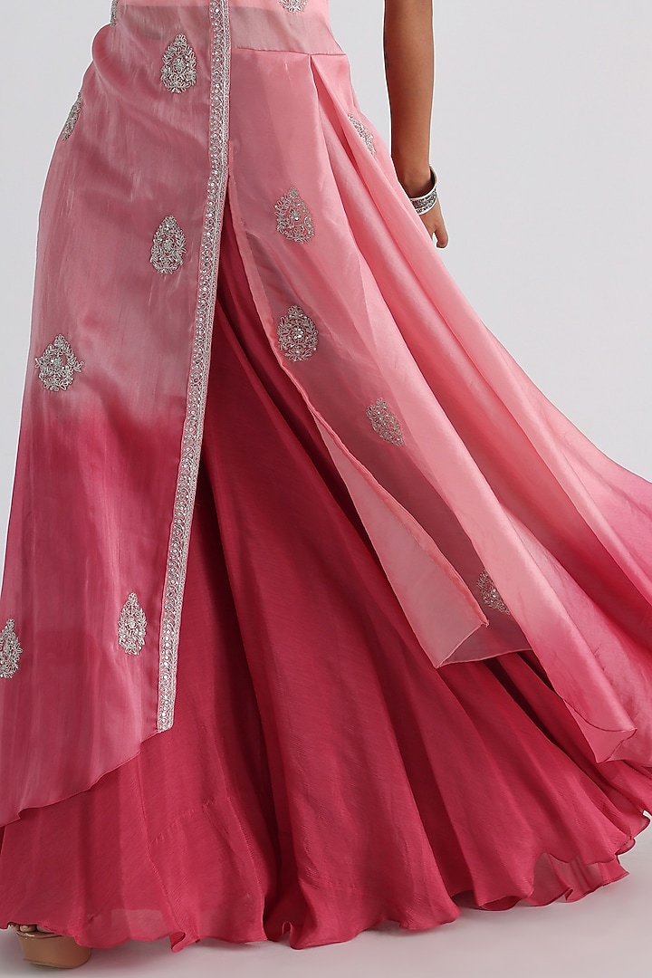Pink Chinon & Taffeta Wedding Sharara Set by Smriti by Anju Agarwal at Pernia's Pop Up Shop