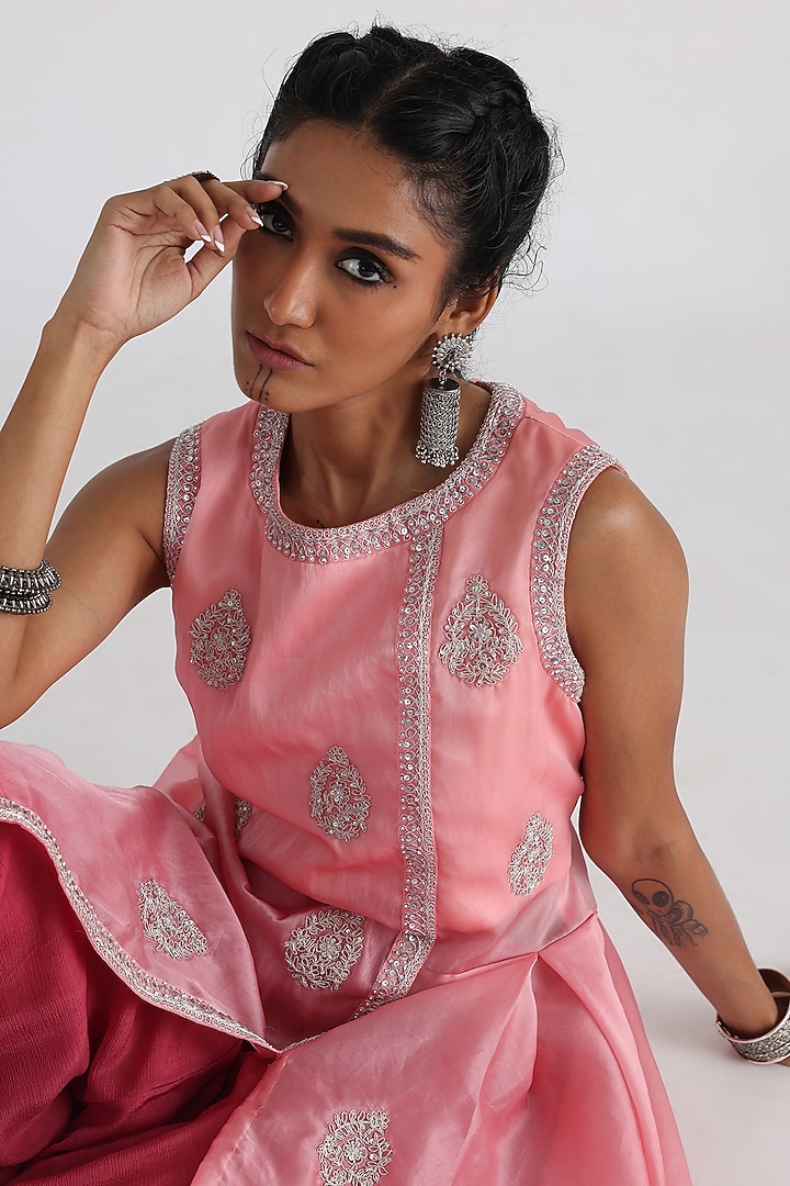 Pink Chinon & Taffeta Wedding Sharara Set by Smriti by Anju Agarwal at Pernia's Pop Up Shop