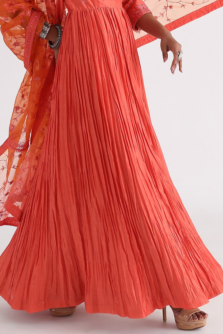 Orange Chanderi & Mulmul Angrakha Set by Smriti by Anju Agarwal at Pernia's Pop Up Shop