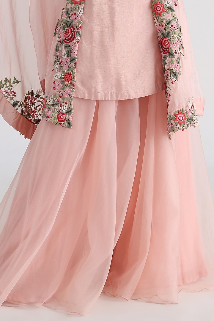 Pastel Pink Satin Organza Embroidered Cape Set by Smriti by Anju Agarwal at Pernia's Pop Up Shop