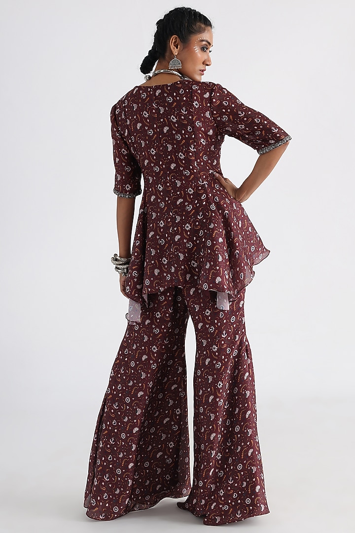 Brown Georgette Satin & Taffeta Printed Co-Ord Set by Smriti by Anju Agarwal at Pernia's Pop Up Shop