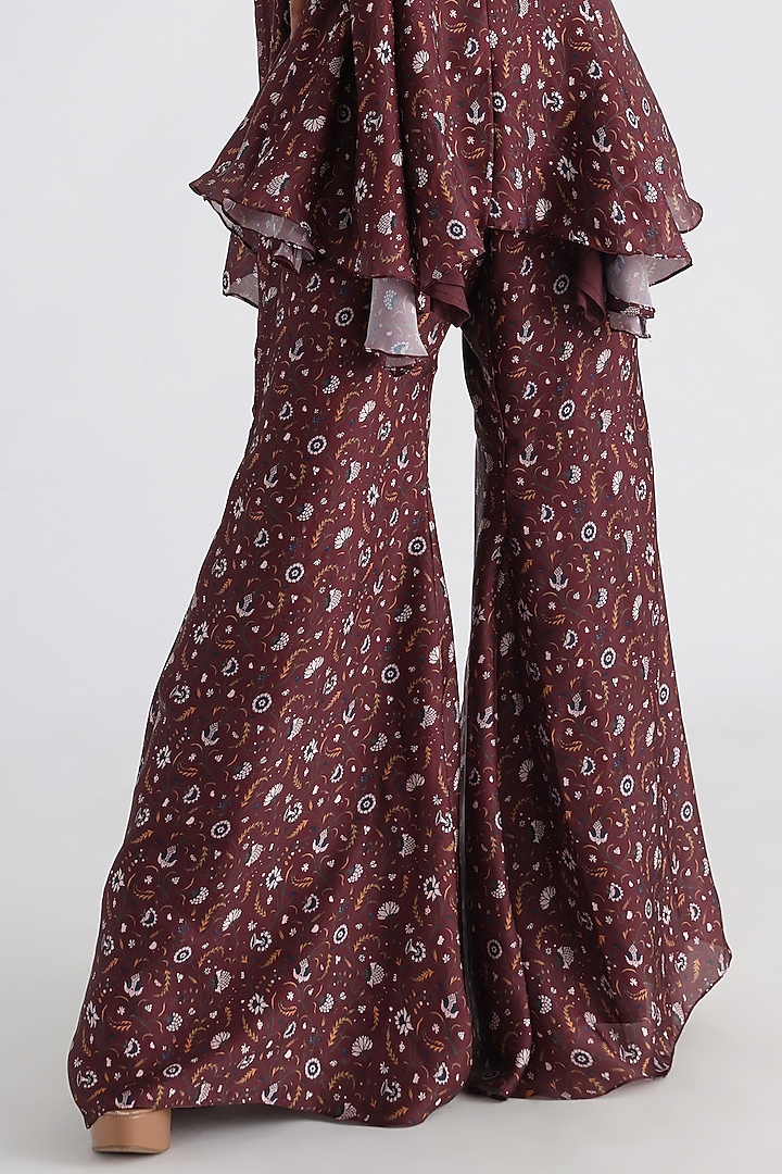 Brown Georgette Satin & Taffeta Printed Co-Ord Set by Smriti by Anju Agarwal at Pernia's Pop Up Shop