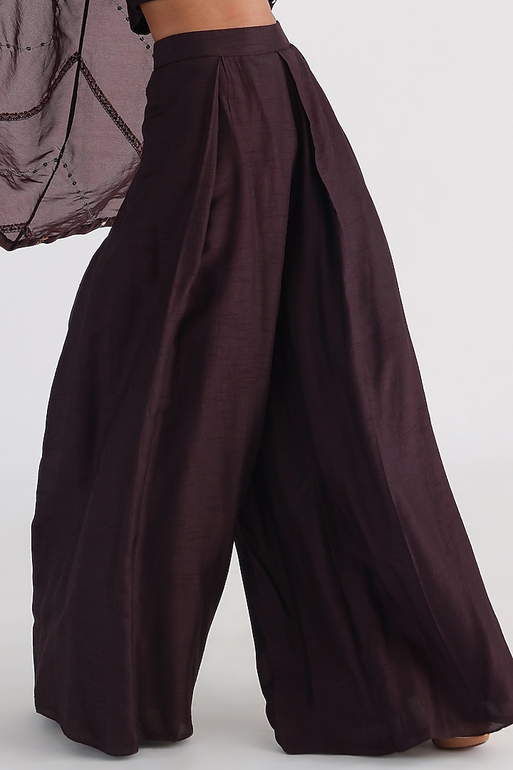 Brown Satin Organza Embroidered Jacket Set by Smriti by Anju Agarwal at Pernia's Pop Up Shop