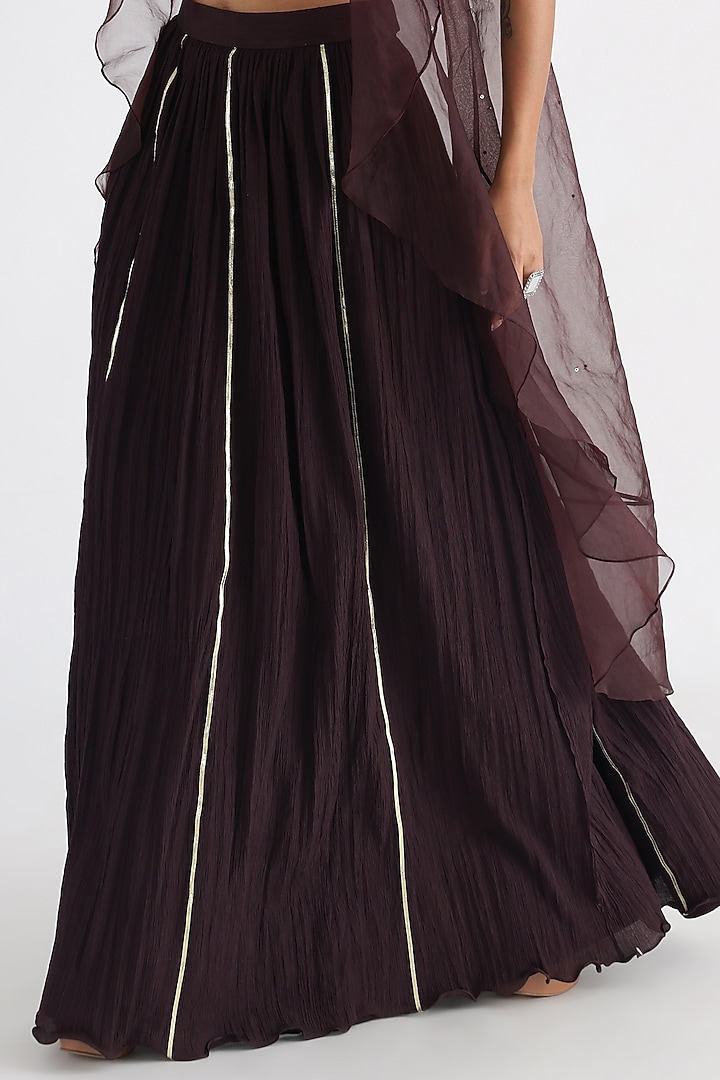 Brown Organza Embroidered Cape Set by Smriti by Anju Agarwal at Pernia's Pop Up Shop
