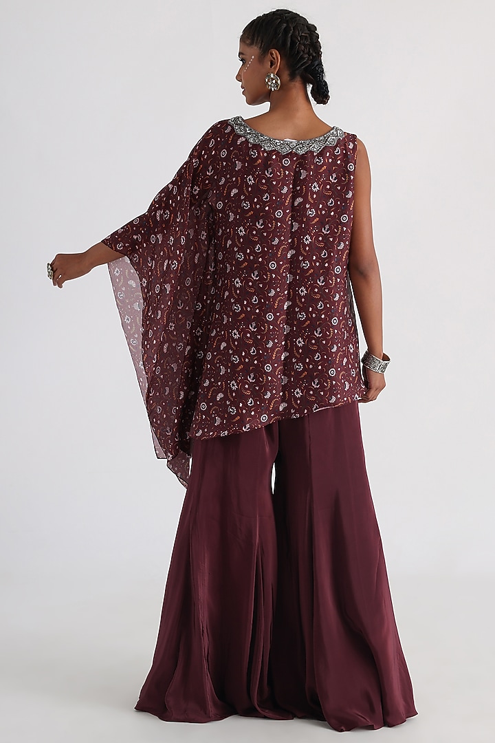 Brown Taffet & Crepe Printed Co-Ord Set by Smriti by Anju Agarwal at Pernia's Pop Up Shop