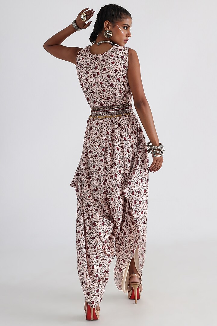 Off-White Satin Georgette & Mulmul Embroidered Jumpsuit by Smriti by Anju Agarwal at Pernia's Pop Up Shop
