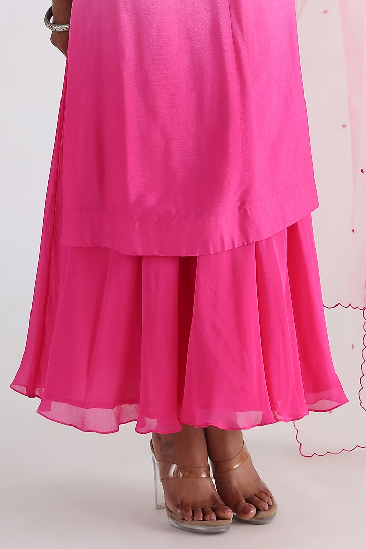 Pink Bam Silk & Chinon Embroidered Layered Ombre Kurta Set by Smriti by Anju Agarwal at Pernia's Pop Up Shop