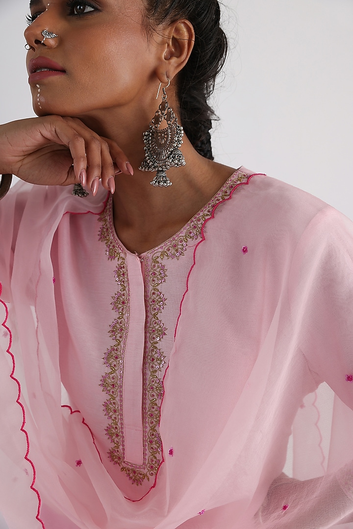 Pink Bam Silk & Chinon Embroidered Layered Ombre Kurta Set by Smriti by Anju Agarwal at Pernia's Pop Up Shop