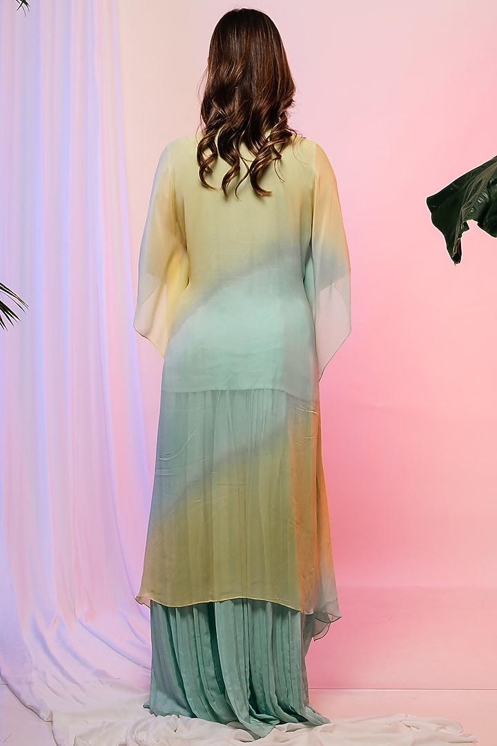Aqua & Lime Georgette Embellished Shaded Kaftan Set by Smriti by Anju Agarwal at Pernia's Pop Up Shop