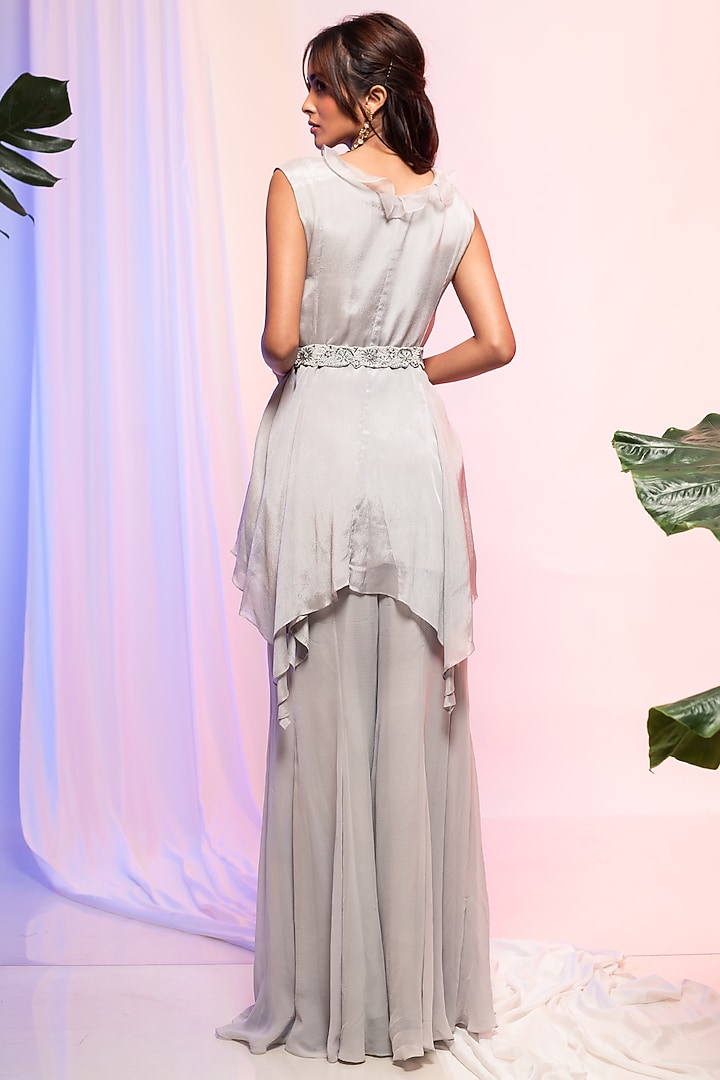 Steel Grey Georgette Pant Set by Smriti by Anju Agarwal at Pernia's Pop Up Shop