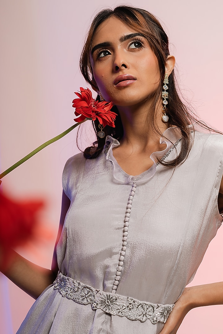 Steel Grey Georgette Pant Set by Smriti by Anju Agarwal at Pernia's Pop Up Shop