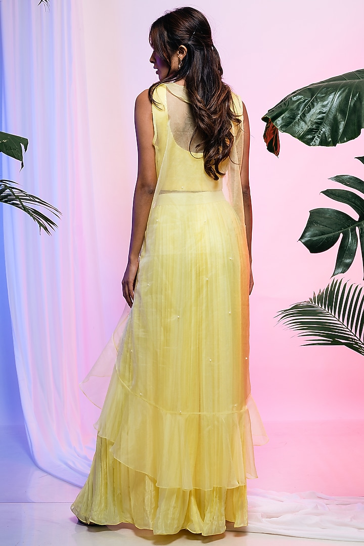 Yellow Organza Ruffled Jacket Set by Smriti by Anju Agarwal at Pernia's Pop Up Shop