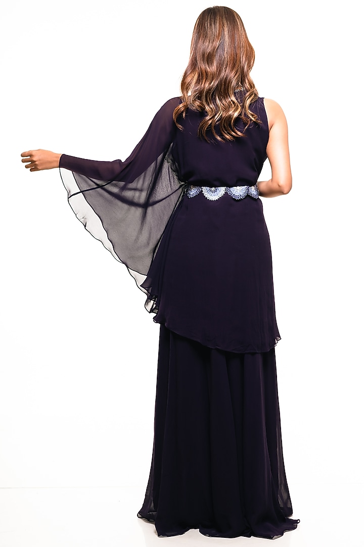 Purple Haze Georgette One-Sided Kaftan Set by Smriti by Anju Agarwal at Pernia's Pop Up Shop