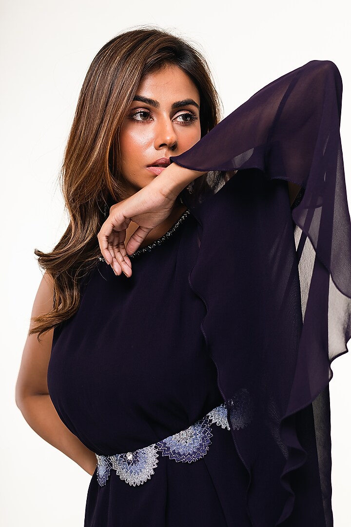 Purple Haze Georgette One-Sided Kaftan Set by Smriti by Anju Agarwal at Pernia's Pop Up Shop