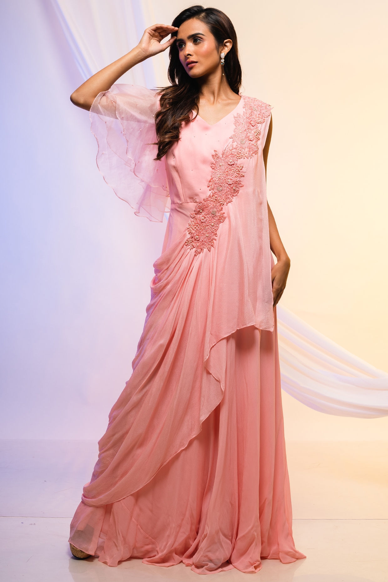Buy Navy One Shoulder Draped Saree Gown by Designer SN BY SHANTNU NIKHIL  Online at Ogaancom