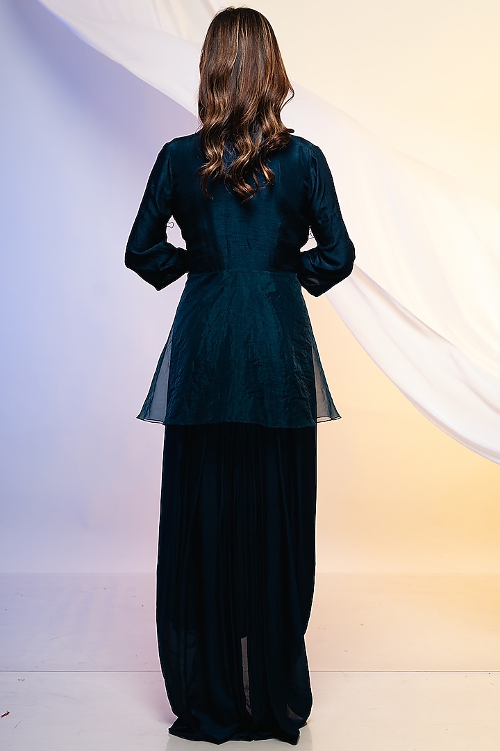 Midnight Blue Silk & Organza Jacket Vacation Dress by Smriti by Anju Agarwal at Pernia's Pop Up Shop