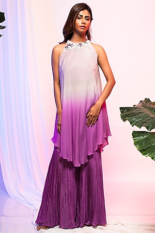 Periwinkle Purple Crepe Pant Set by Smriti by Anju Agarwal
