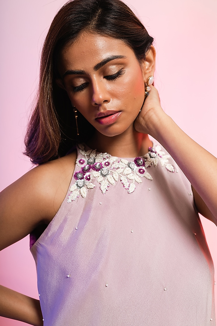 Periwinkle Purple Crepe Pant Set by Smriti by Anju Agarwal at Pernia's Pop Up Shop