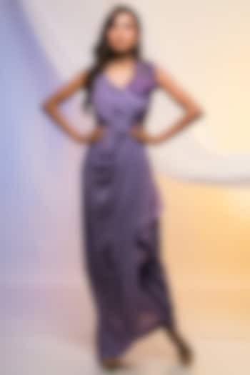 Amethyst Lavender Crepe Embellished Draped Gown by Smriti by Anju Agarwal at Pernia's Pop Up Shop