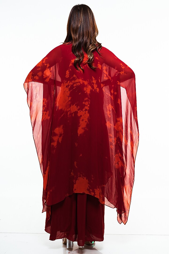 Carmine & Rosewood Georgette Embroidered Jacket Vacation Dress by Smriti by Anju Agarwal at Pernia's Pop Up Shop