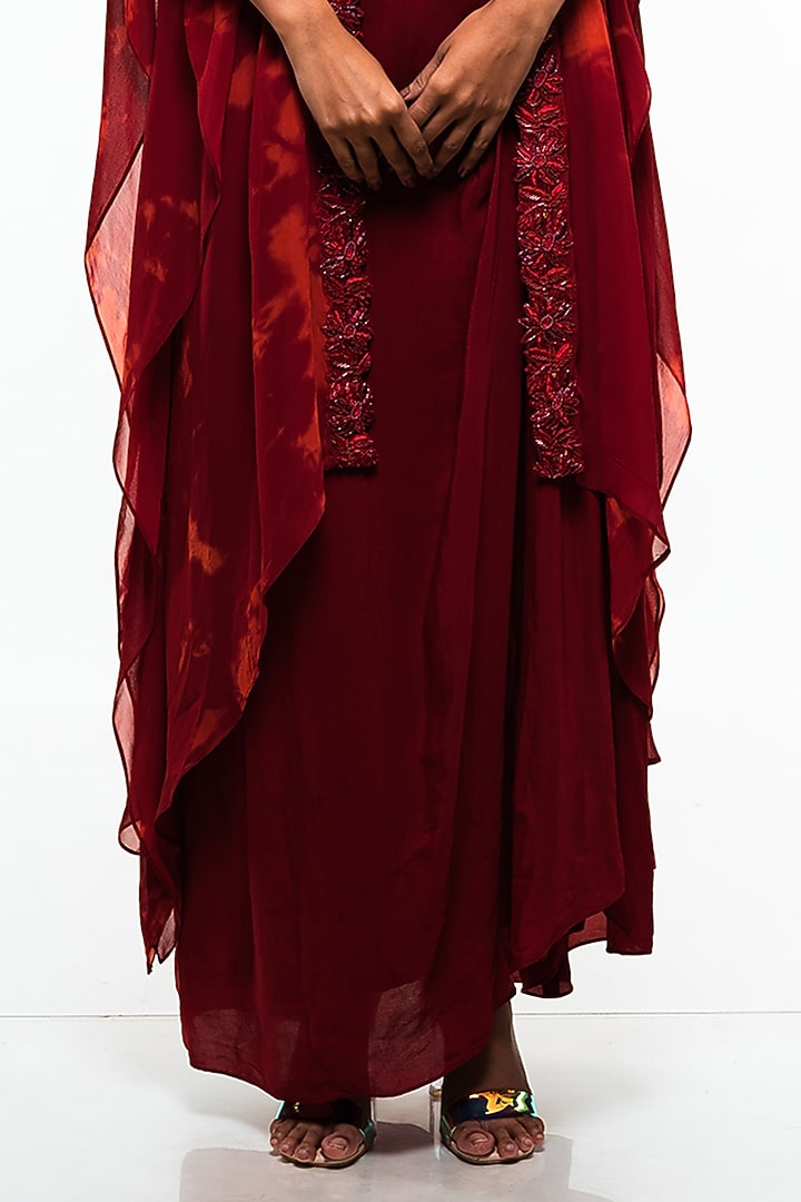 Carmine & Rosewood Georgette Embroidered Jacket Vacation Dress by Smriti by Anju Agarwal at Pernia's Pop Up Shop