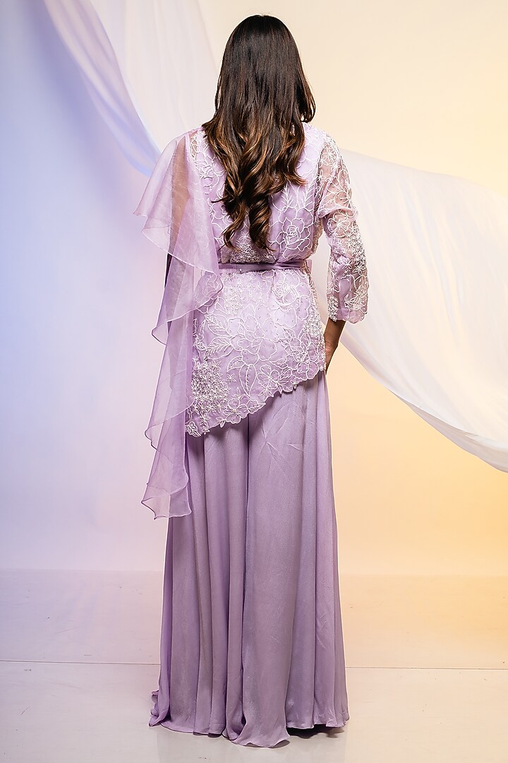 Lavender Organza Embroidered Jacket Set by Smriti by Anju Agarwal at Pernia's Pop Up Shop