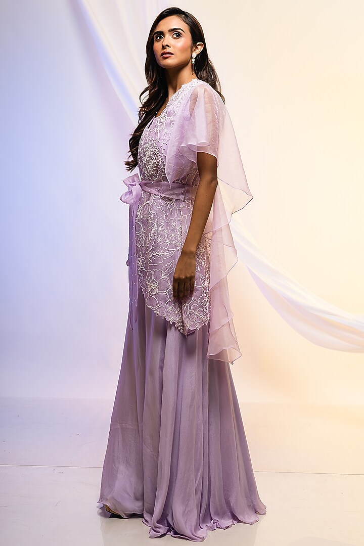 Lavender Organza Embroidered Jacket Set by Smriti by Anju Agarwal at Pernia's Pop Up Shop