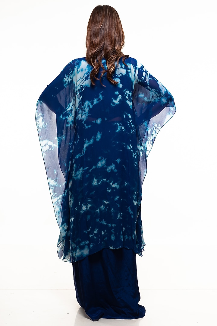 Sailor Blue Crepe Draped Skirt Set by Smriti by Anju Agarwal at Pernia's Pop Up Shop