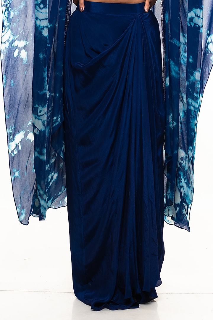 Sailor Blue Crepe Draped Skirt Set by Smriti by Anju Agarwal at Pernia's Pop Up Shop