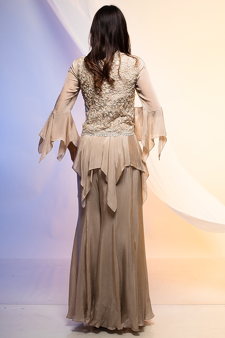Sedate Grey Organza Embroidered Jacket Set by Smriti by Anju Agarwal at Pernia's Pop Up Shop