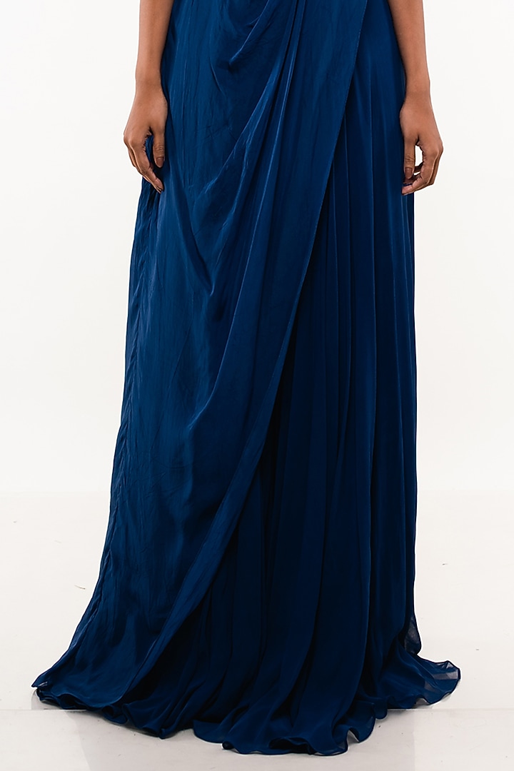 Sailor Blue Georgette Embroidered Draped Jumpsuit by Smriti by Anju Agarwal at Pernia's Pop Up Shop