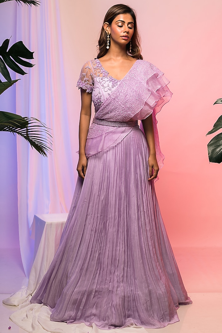 Lavender Chinon Wedding Lehenga Set by Smriti by Anju Agarwal at Pernia's Pop Up Shop