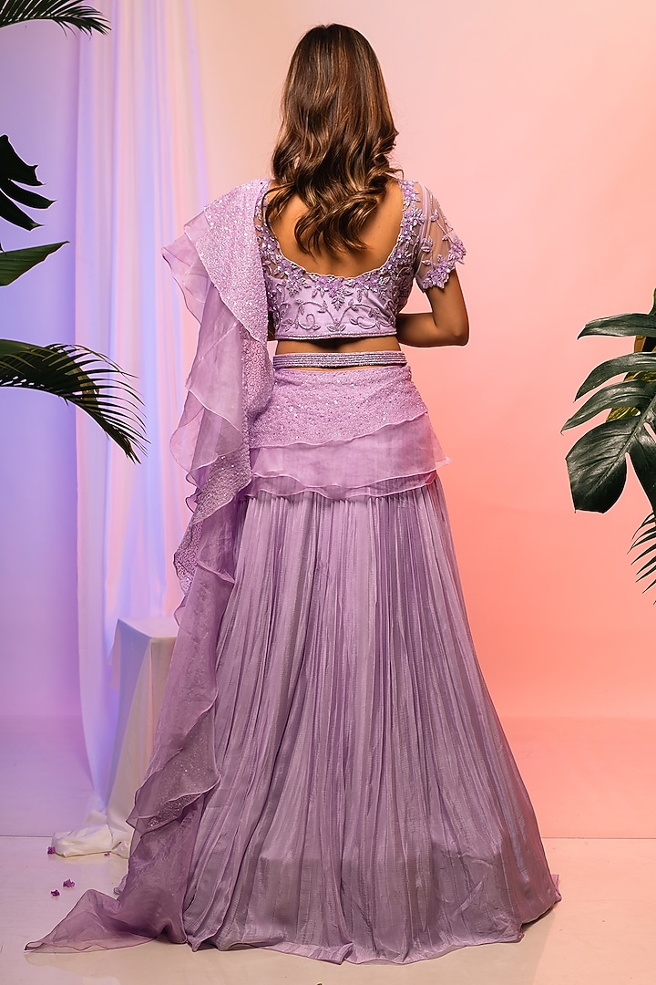 Lavender Chinon Wedding Lehenga Set by Smriti by Anju Agarwal at Pernia's Pop Up Shop